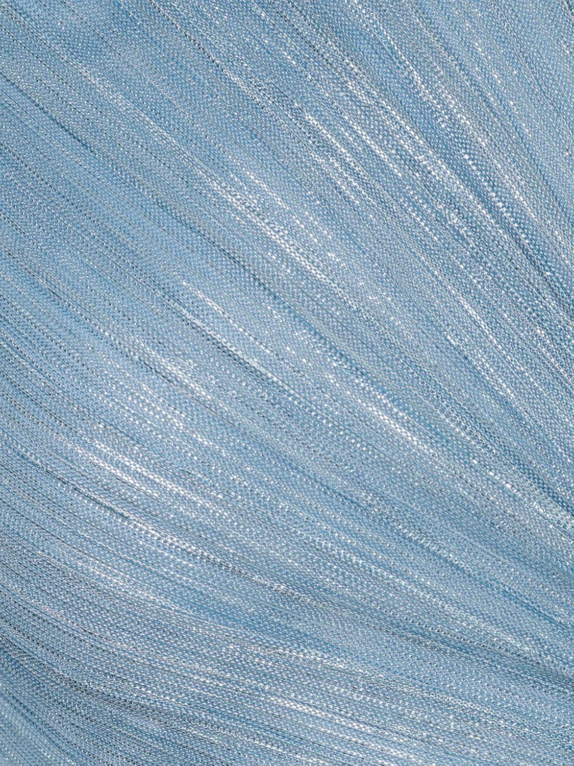 imageAdrianna Papell Womens Metallic Mesh Draped GownBelize Blue