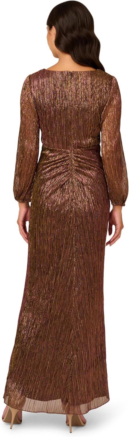 imageAdrianna Papell Womens Metallic Mesh Draped GownCopper