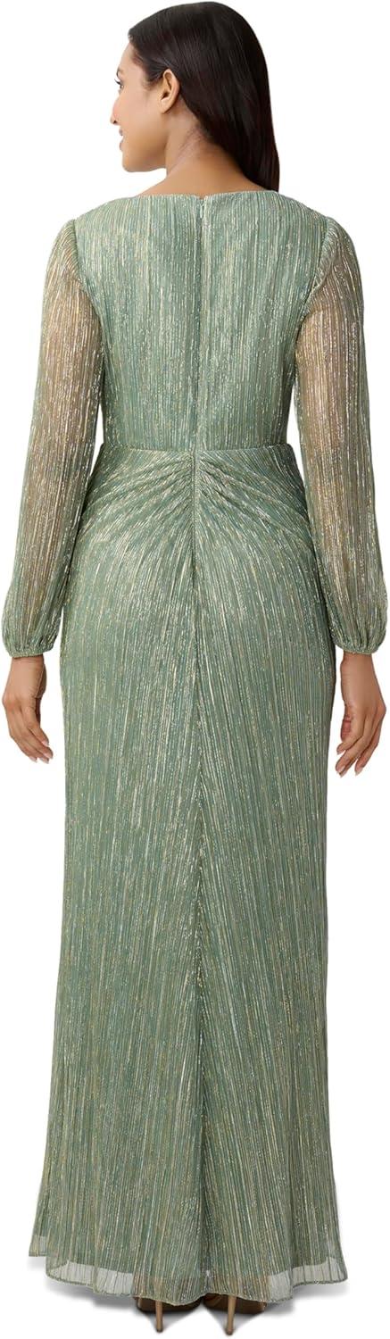 imageAdrianna Papell Womens Metallic Mesh Draped GownGreen Slate