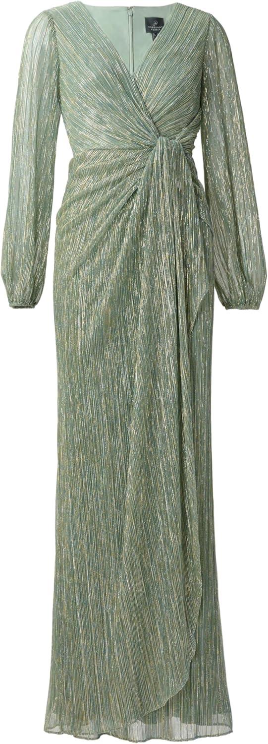 imageAdrianna Papell Womens Metallic Mesh Draped GownGreen Slate