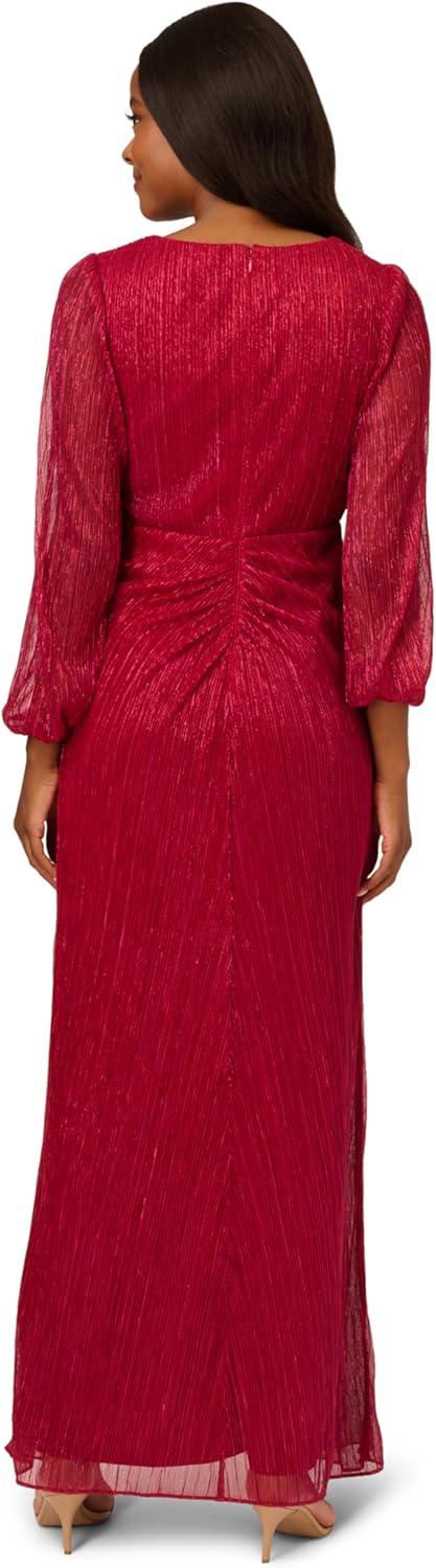 imageAdrianna Papell Womens Metallic Mesh Draped GownScarlet