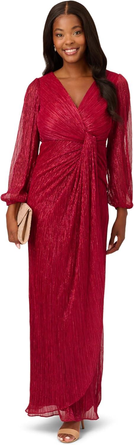 imageAdrianna Papell Womens Metallic Mesh Draped GownScarlet