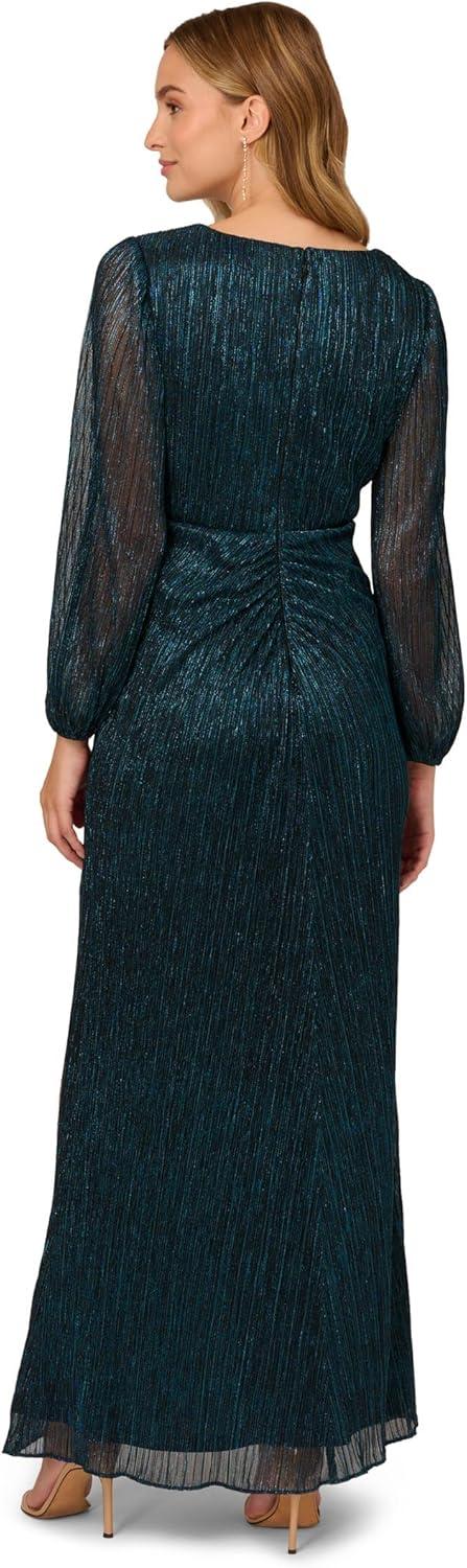 imageAdrianna Papell Womens Metallic Mesh Draped GownTeal Sapphire