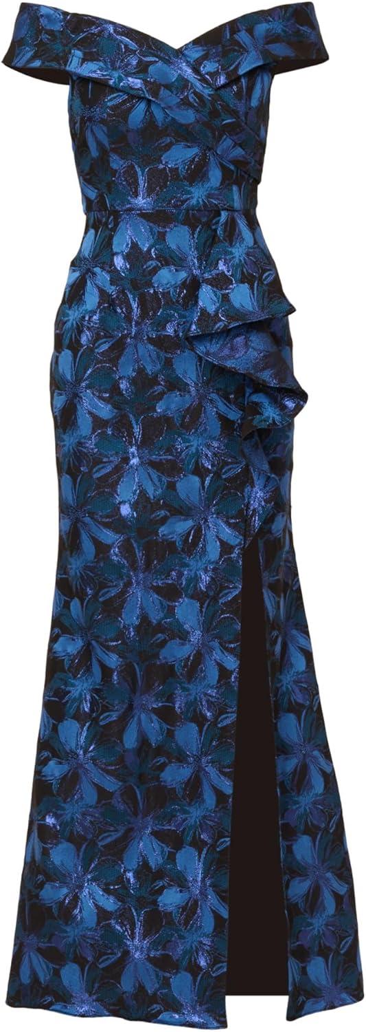 imageAdrianna Papell Womens Off Shoulder Jacquard GownBlue Multi