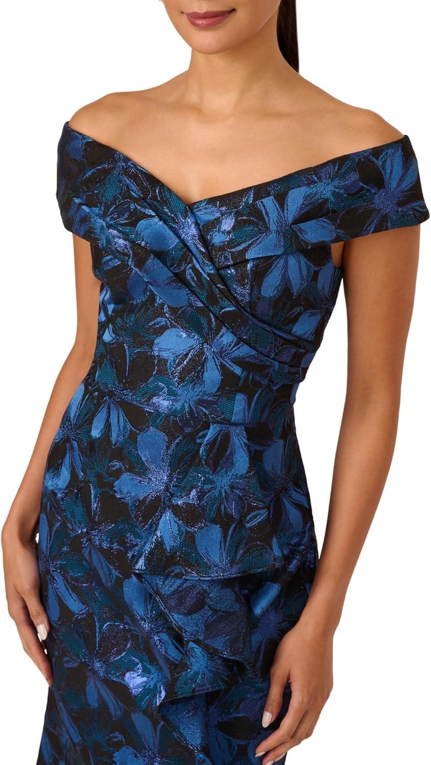 imageAdrianna Papell Womens Off Shoulder Jacquard GownBlue Multi