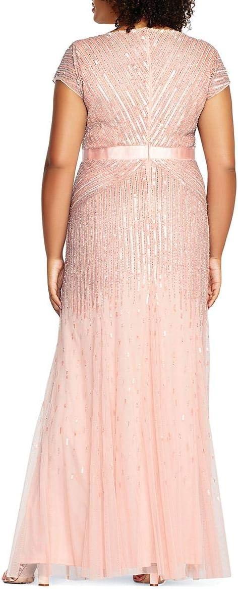 imageAdrianna Papell Womens Plus Size Floor Length Beaded Cap Sleeve VNeck DressBlush
