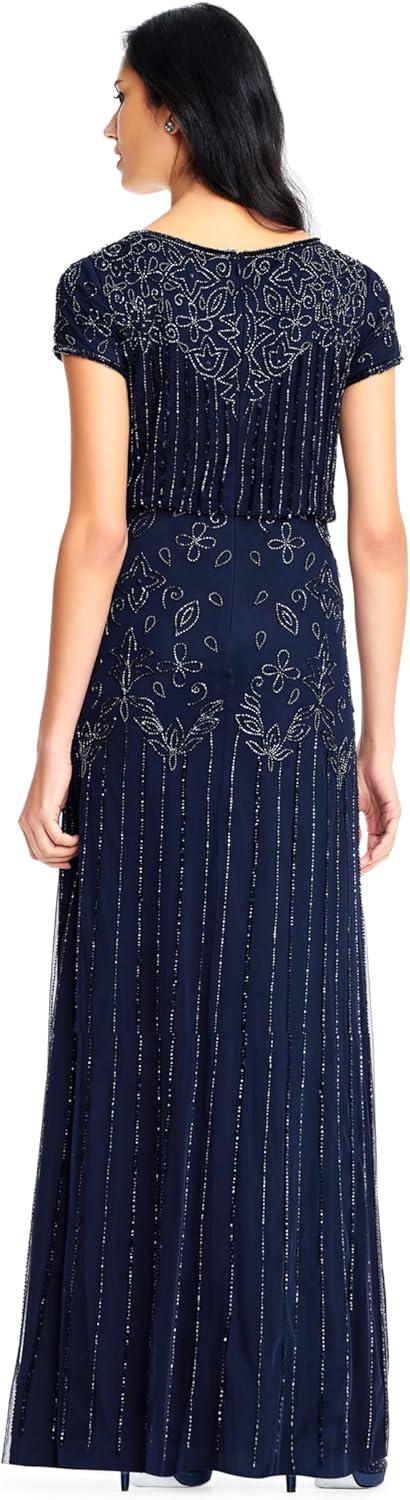 imageAdrianna Papell Womens Short Sleeve Beaded GownNavy
