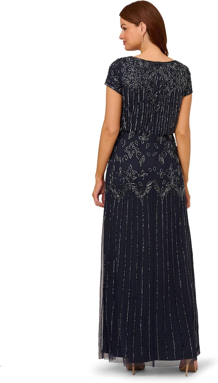 imageAdrianna Papell Womens Short Sleeve Beaded GownNavy