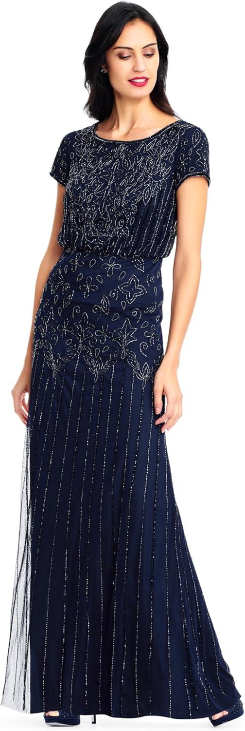 imageAdrianna Papell Womens Short Sleeve Beaded GownNavy
