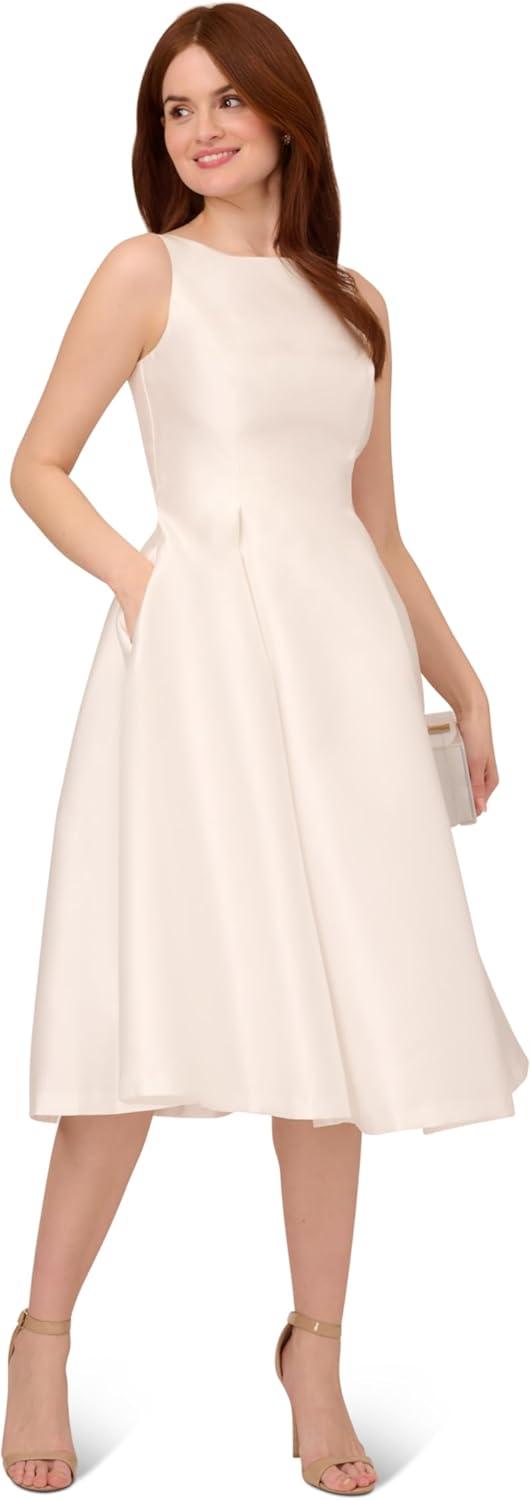 imageAdrianna Papell Womens Sleeveless Tea Length Dress Ivory 8