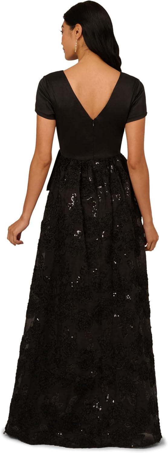 imageAdrianna Papell Womens Soutache Floral Combo GownBlack