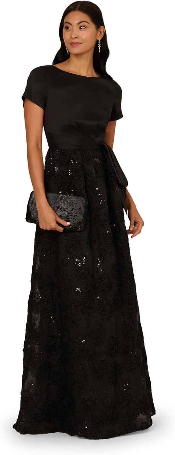 imageAdrianna Papell Womens Soutache Floral Combo GownBlack