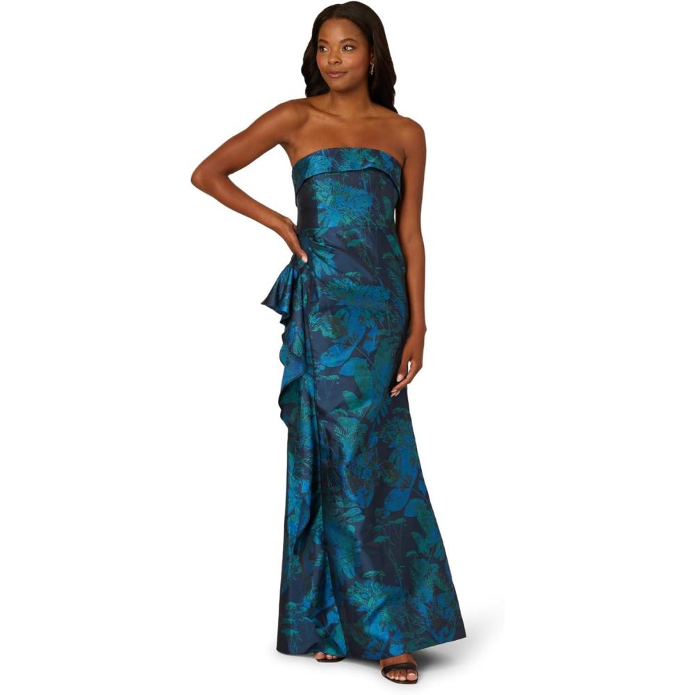 imageAdrianna Papell Strapless Draped Floral Jacquard Gown