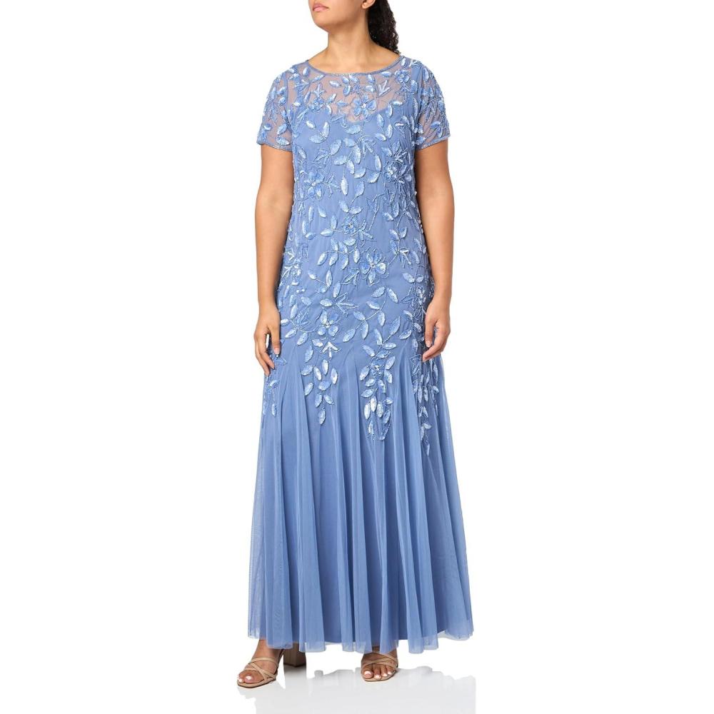imageAdrianna Papell Womens Bead Long Dress with GodetsFrench Blue