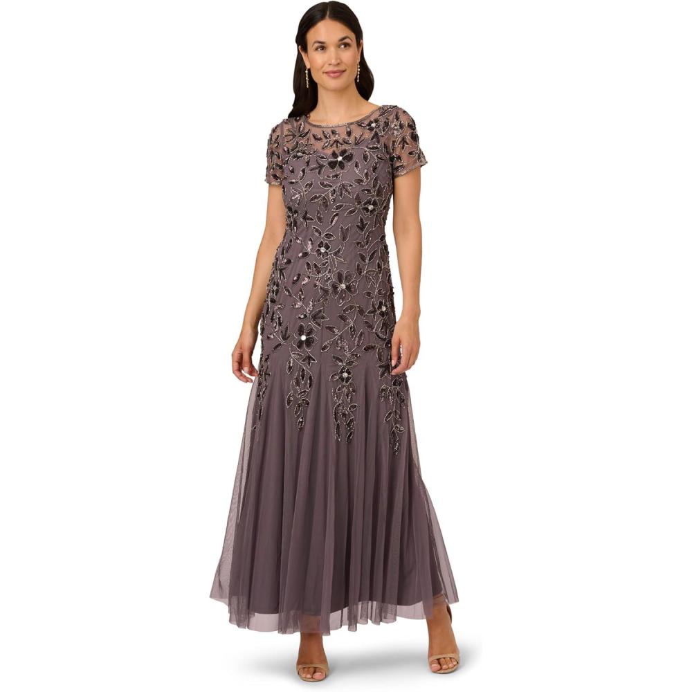 imageAdrianna Papell Womens Bead Long Dress with GodetsMoonscape