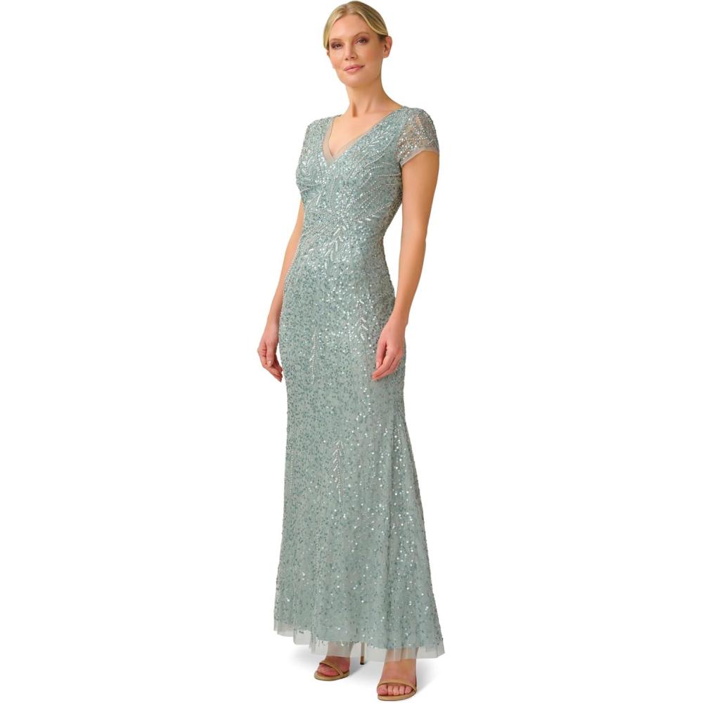 imageAdrianna Papell Womens Beaded Mermaid GownSpecial Occasion DressFrosted Sage