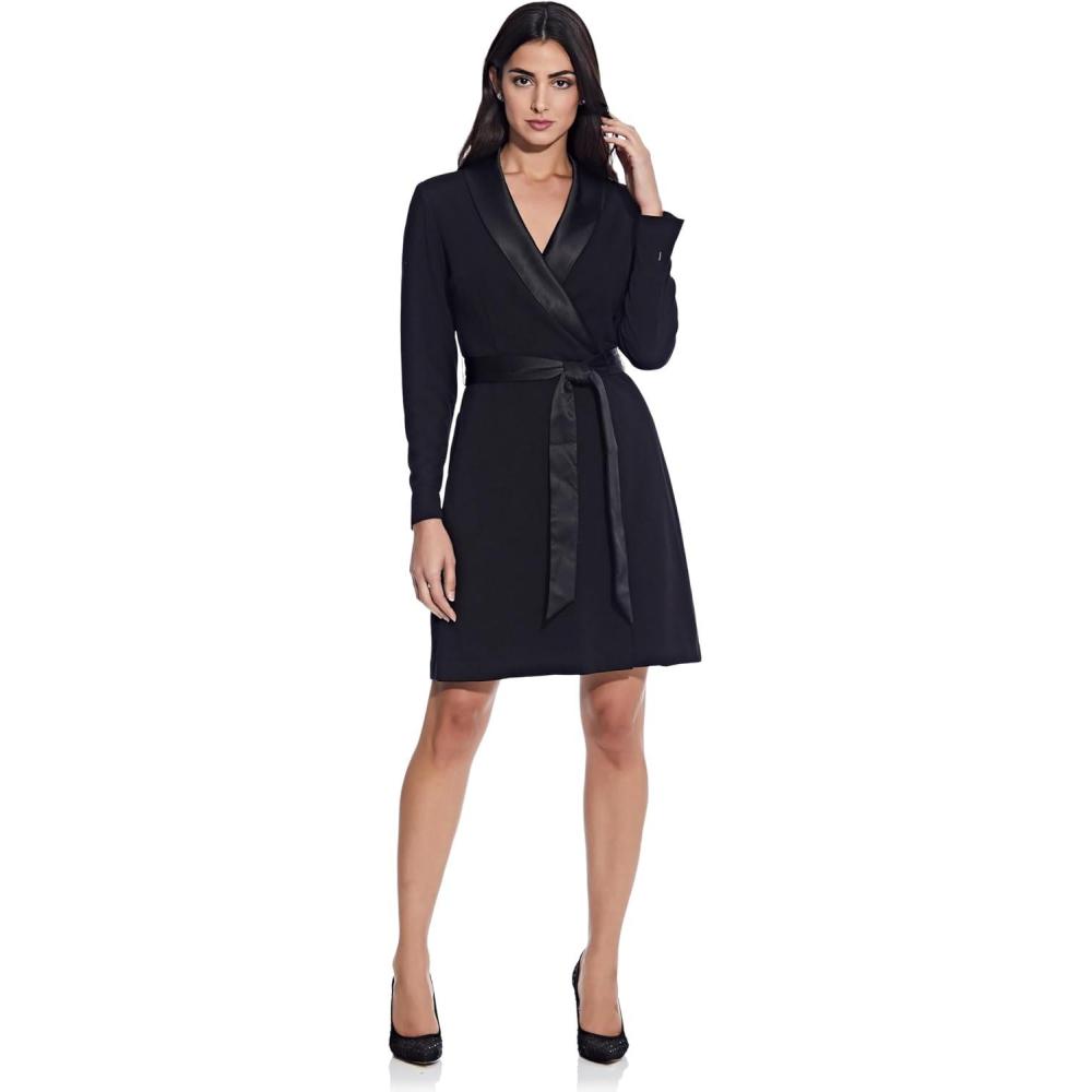 imageAdrianna Papell Womens Knit Crepe Tuxedo Aline DressBlack