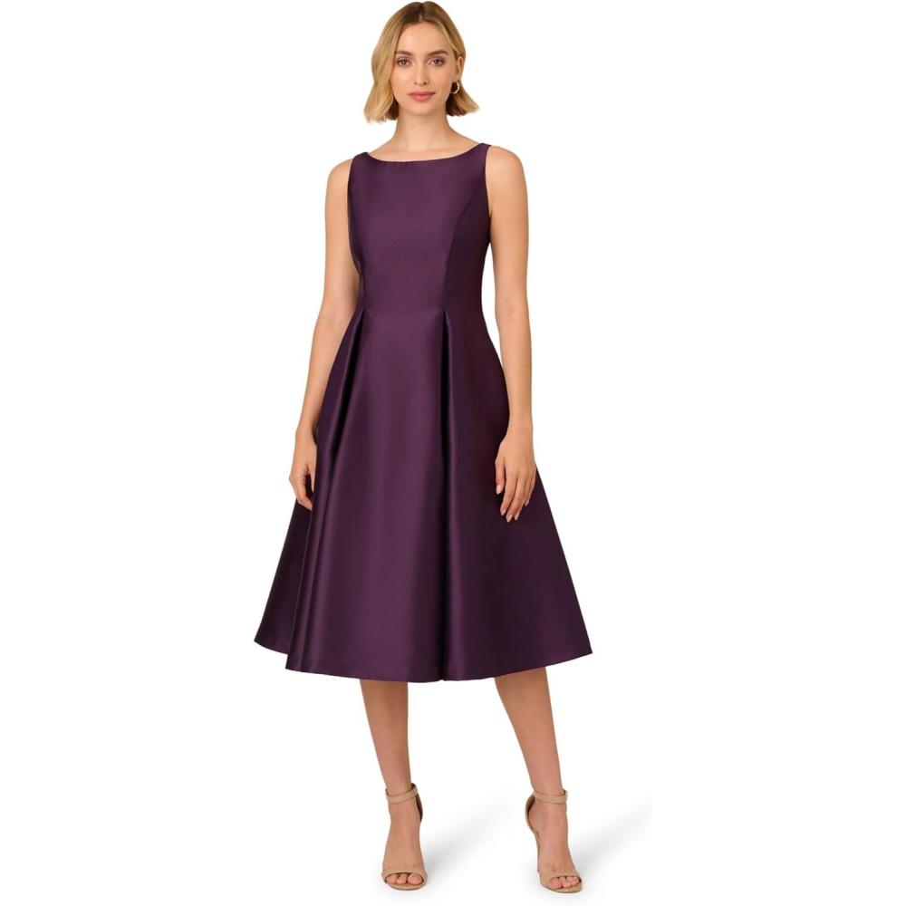 imageAdrianna Papell Womens Sleeveless Tea Length Dress Luxe Plum