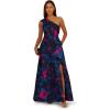 Adrianna Papell One Shoulder Floral Jacquard A Line Gown