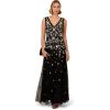 Adrianna Papell Square Neck Short Sleeve Beaded Godet Gown