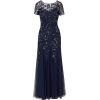 Adrianna Papell Women’s Bead Long Dress with Godets(Light Navy)