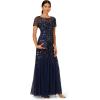 Adrianna Papell Women’s Bead Long Dress with Godets(Light Navy)