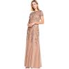 Adrianna Papell Women’s Bead Long Dress with Godets(Rose Gold)