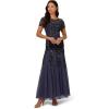 Adrianna Papell Women’s Bead Long Dress with Godets(Smoky Peri)