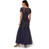 Adrianna Papell Women’s Bead Long Dress with Godets(Smoky Peri)