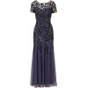 Adrianna Papell Women’s Bead Long Dress with Godets(Smoky Peri)