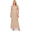 Adrianna Papell Womens Beaded Long 3D Floral Dress(Biscotti)
