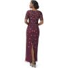 Adrianna Papell Womens Beaded Long 3D Floral Dress(Cassis)
