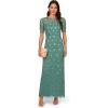Adrianna Papell Womens Beaded Long 3D Floral Dress(Green Slate)
