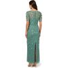 Adrianna Papell Womens Beaded Long 3D Floral Dress(Green Slate)