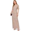 Adrianna Papell Womens Beaded Long 3D Floral Dress(Marble)