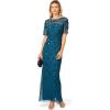 Adrianna Papell Womens Beaded Long 3D Floral Dress(Teal Sapphire)