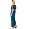 Adrianna Papell Womens Beaded Long 3D Floral Dress(Teal Sapphire)