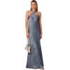 Adrianna Papell Women’s Foiled Woven Halter Gown(French Blue)