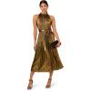 Adrianna Papell Womens Halter Pleated Metallic Dress(Gold)