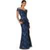 Adrianna Papell Women’s Off Shoulder Jacquard Gown(Blue Multi)