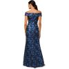 Adrianna Papell Women’s Off Shoulder Jacquard Gown(Blue Multi)