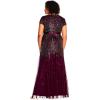Adrianna Papell Women’s Plus Size Floor Length Beaded Cap Sleeve V-Neck Dress(Cassis)
