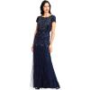 Adrianna Papell Women’s Short Sleeve Beaded Gown(Navy)