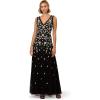 Adrianna Papell Square Neck Short Sleeve Beaded Godet Gown