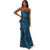 Adrianna Papell Strapless Draped Floral Jacquard Gown
