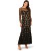 Adrianna Papell Studio Women’s Long Sleeve Beaded Dress, Black/Gold, 4