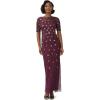 Adrianna Papell Womens Beaded Long 3D Floral Dress(Cassis)
