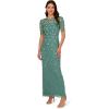 Adrianna Papell Womens Beaded Long 3D Floral Dress(Green Slate)