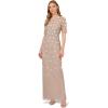 Adrianna Papell Womens Beaded Long 3D Floral Dress(Marble)