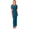 Adrianna Papell Womens Beaded Long 3D Floral Dress(Teal Sapphire)